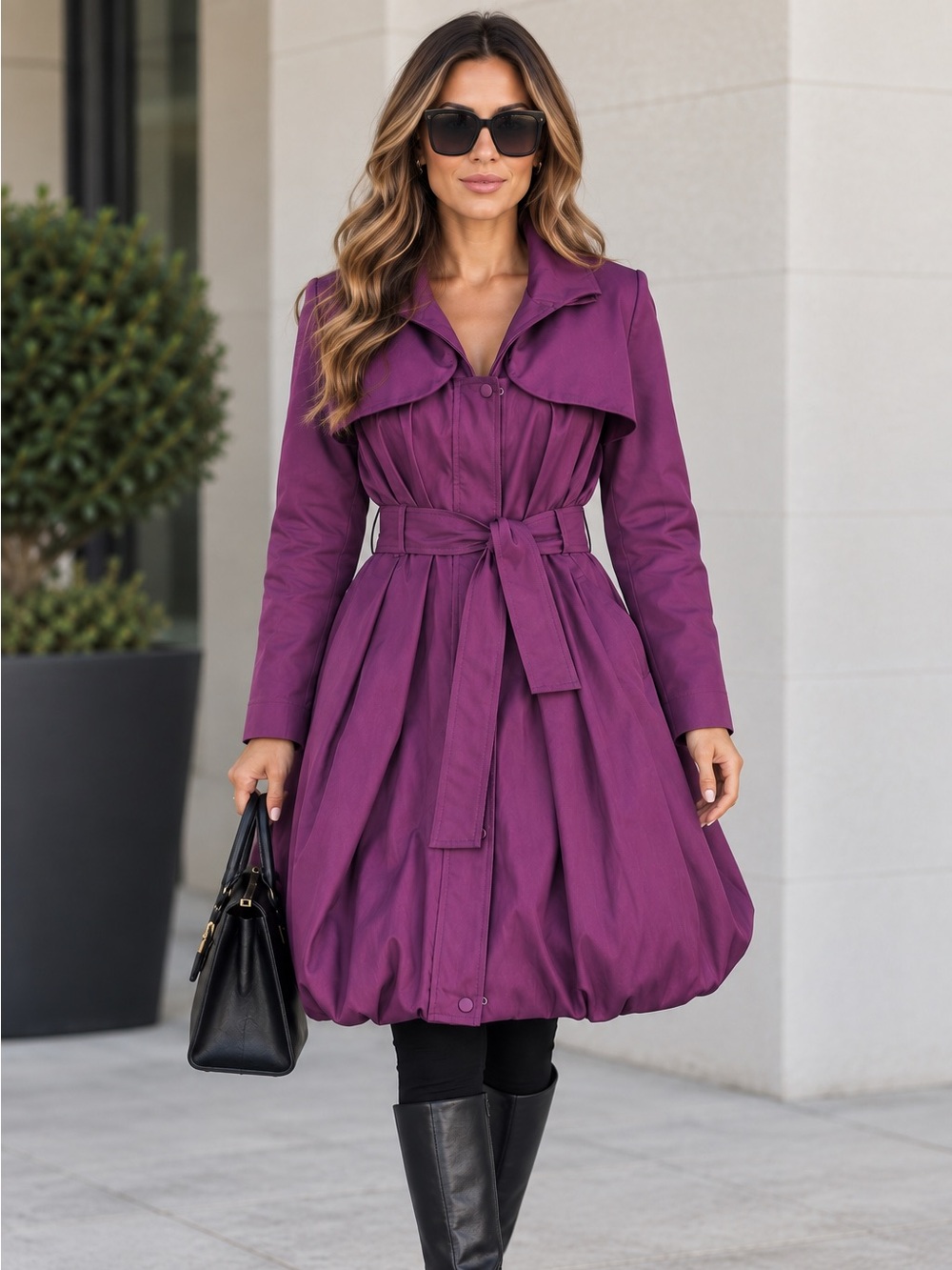 Samuel Dong Purple Trench Coat Bubble Hem Jacket Trench Coat Belted size M